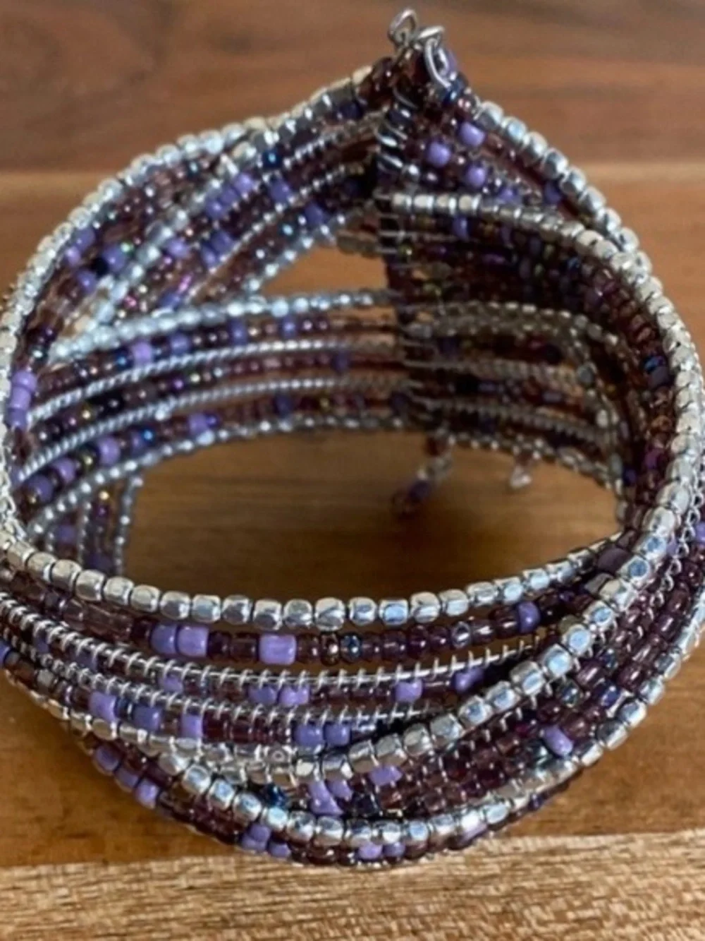 Silver Metal Glass Beads Memory Wire Twisted Bead Band Cuff Bracelet (4)